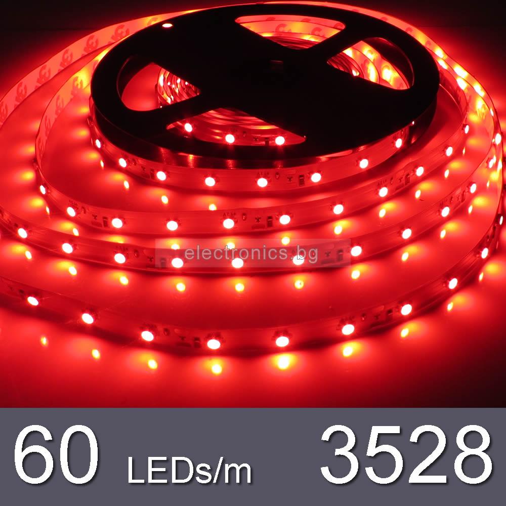 1m Червена - LED лента SMD 3528, 60 LEDs 4.8W/m, 1 метър