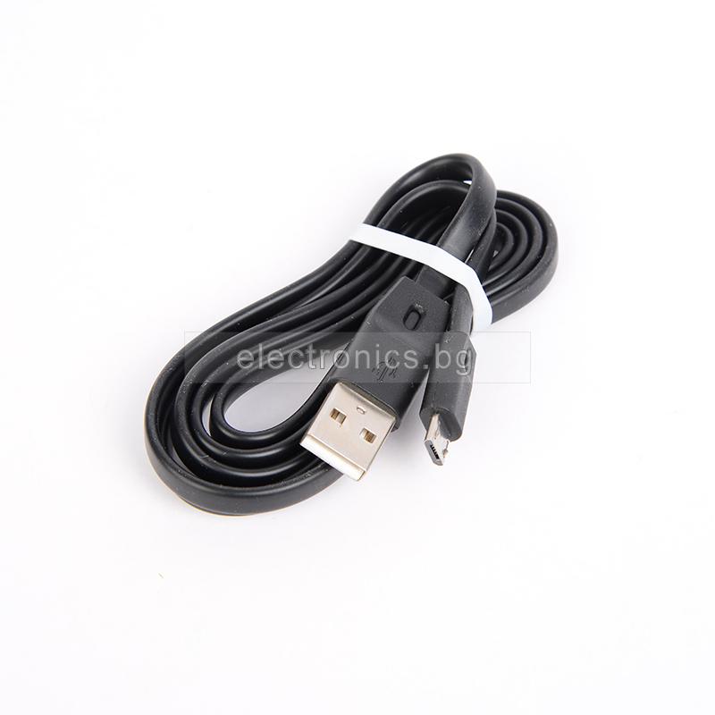 USB - Micro USB кабел, силиконов, лентов, високоскоростен, черен, 1 метър