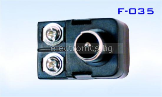 Конектор F-035, TV антенен мъжки 9.5мм, за симетричен кабел, пластмасов, черен