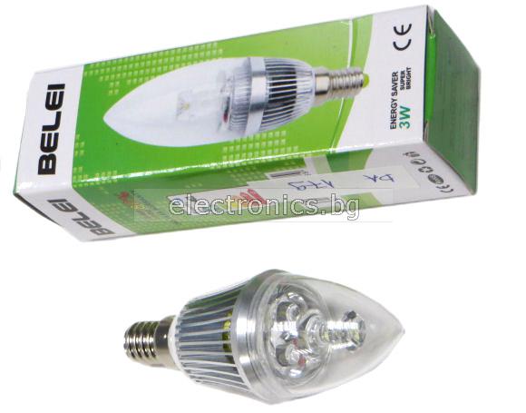 E14 LED крушка 3x1W 220V Топло Бяла Светлина