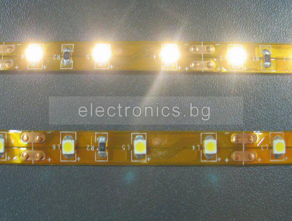 1m Топло Бяла - LED лента SMD 3528, 60 LEDs 4.8W/m Влагозащитена IP65, 1 метър