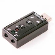 Звукова карта USB 7.1канала, 3D, 2x3.5mm Stereo jack за слушалки и аудио изход, бутони за регулиране на звука
